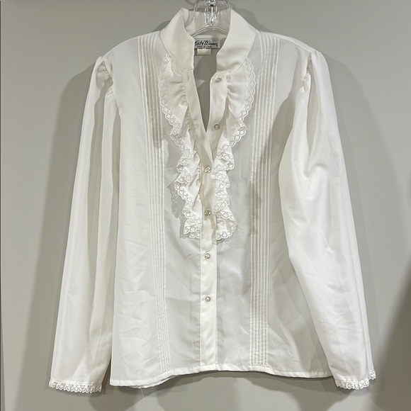 Vintage Tops - Lucky Winner - 14, white lace‎ dress shirt